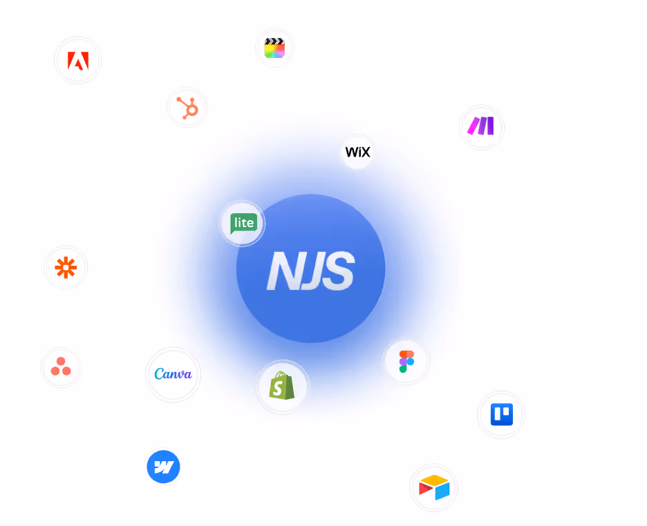 Not Just Shop logo w połączeniu z logami narzędzi które wykorzystuje do pracy